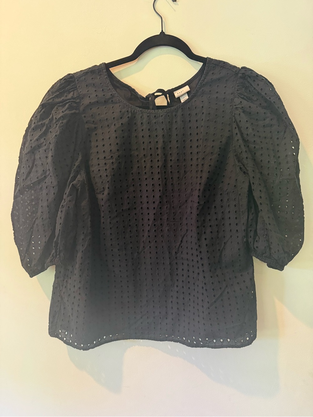 a new day Black Eyelet Puff-Sleeve Blouse